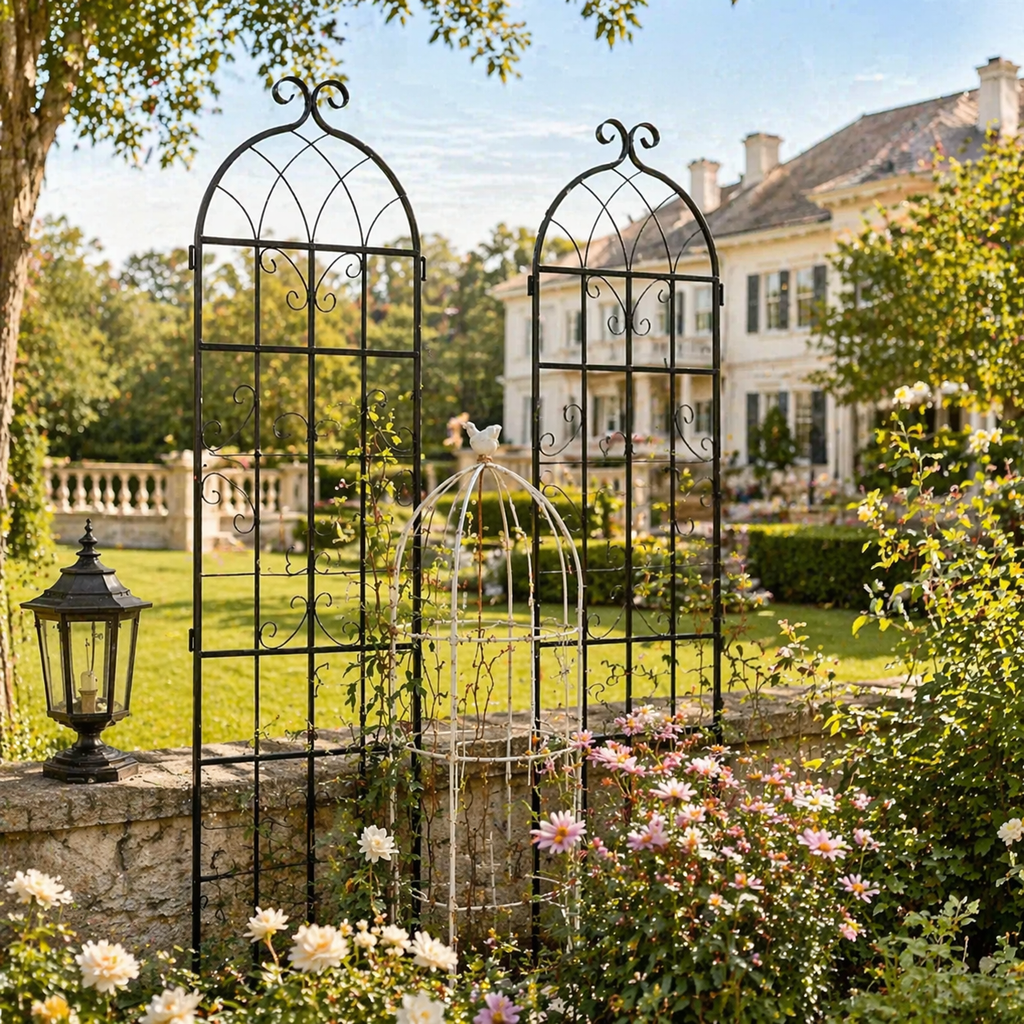 4 Pack Metal Garden Trellis with Galvanized Tube, Easy Assembly, Rustproof Climbing Plant Support, 80" L x 87" H, Black