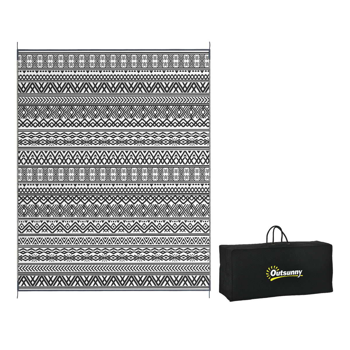 Reversible Outdoor Rug Carpet RV Camping Rugs with Carry Bag, 8' x 10', Gray & Cream White Boho