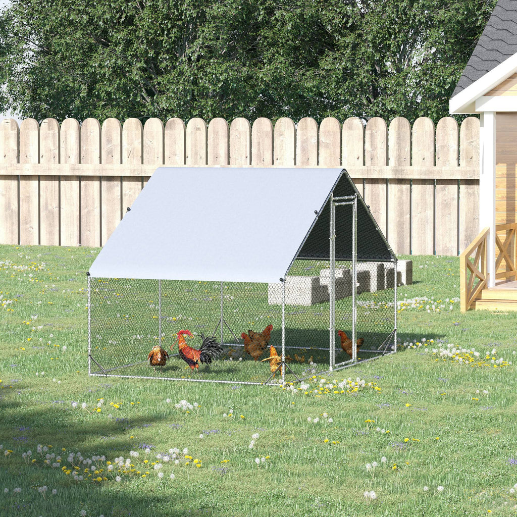 Large Chicken Coop Metal Chicken Run with Waterproof and Anti-UV Cover, Spire Shaped Walk in Fence Cage Hen House for Outdoor and Yard Farm Use, 1" Tube Diameter, 9.8' x 6.6' x 6.6'