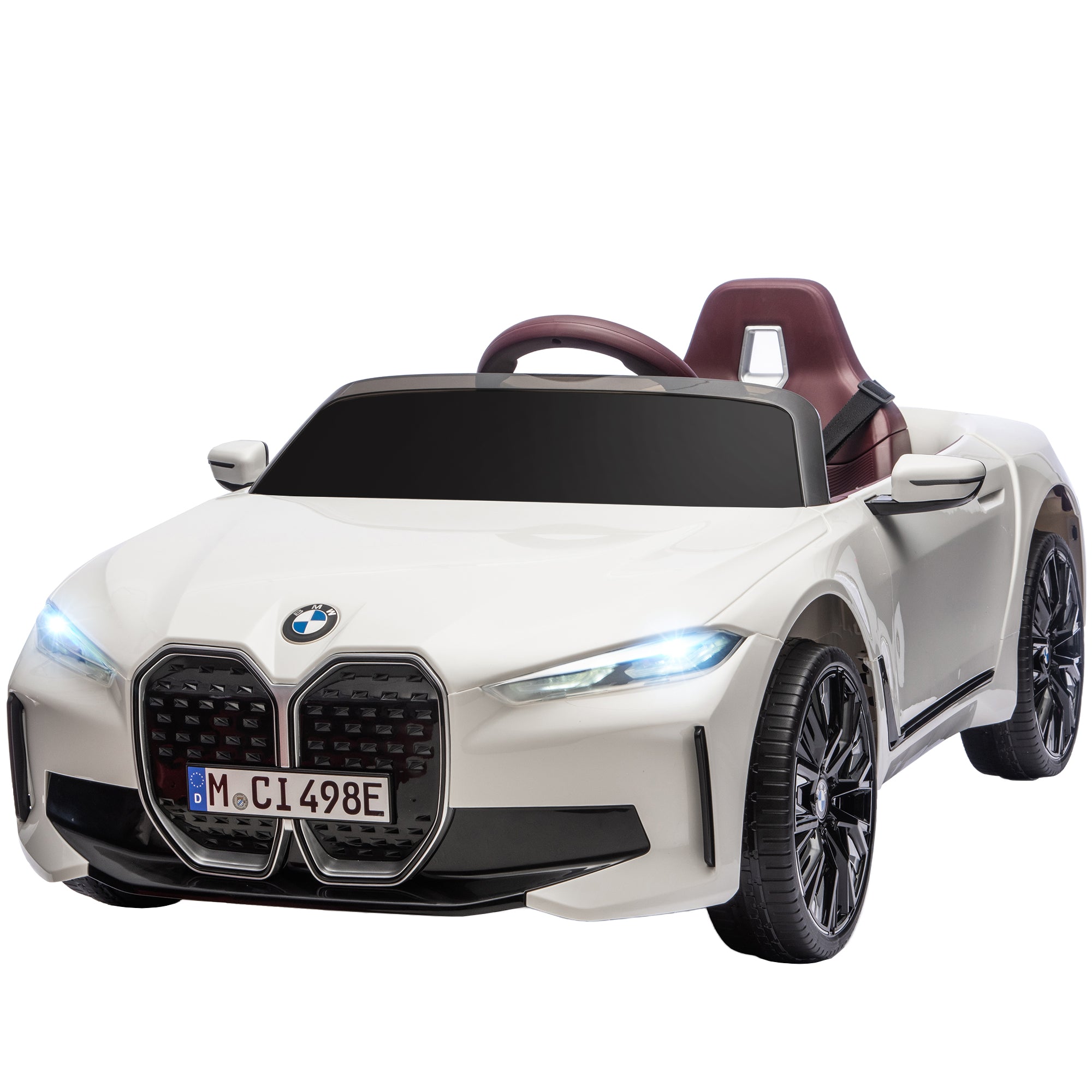 12V Electric Car for Kids with 2.4G Remote Control, Suspension, White