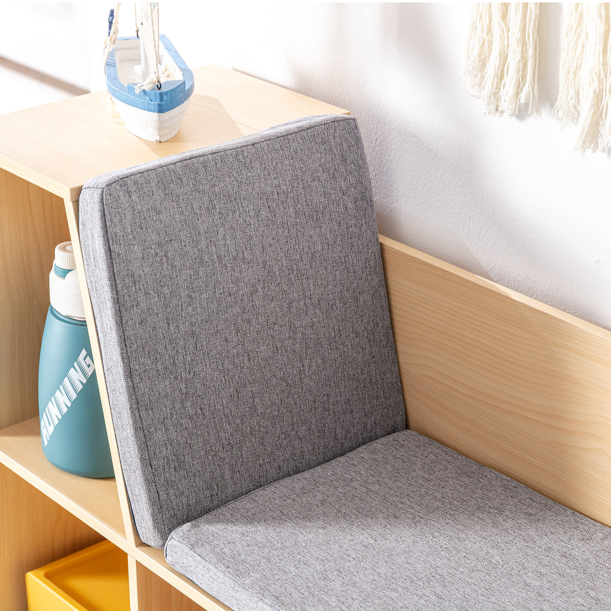 6-Cubby Kids Bookcase with Reading Nook and Cushion, Multi-Purpose Storage Organizer for Bedroom, Living Room, Natural