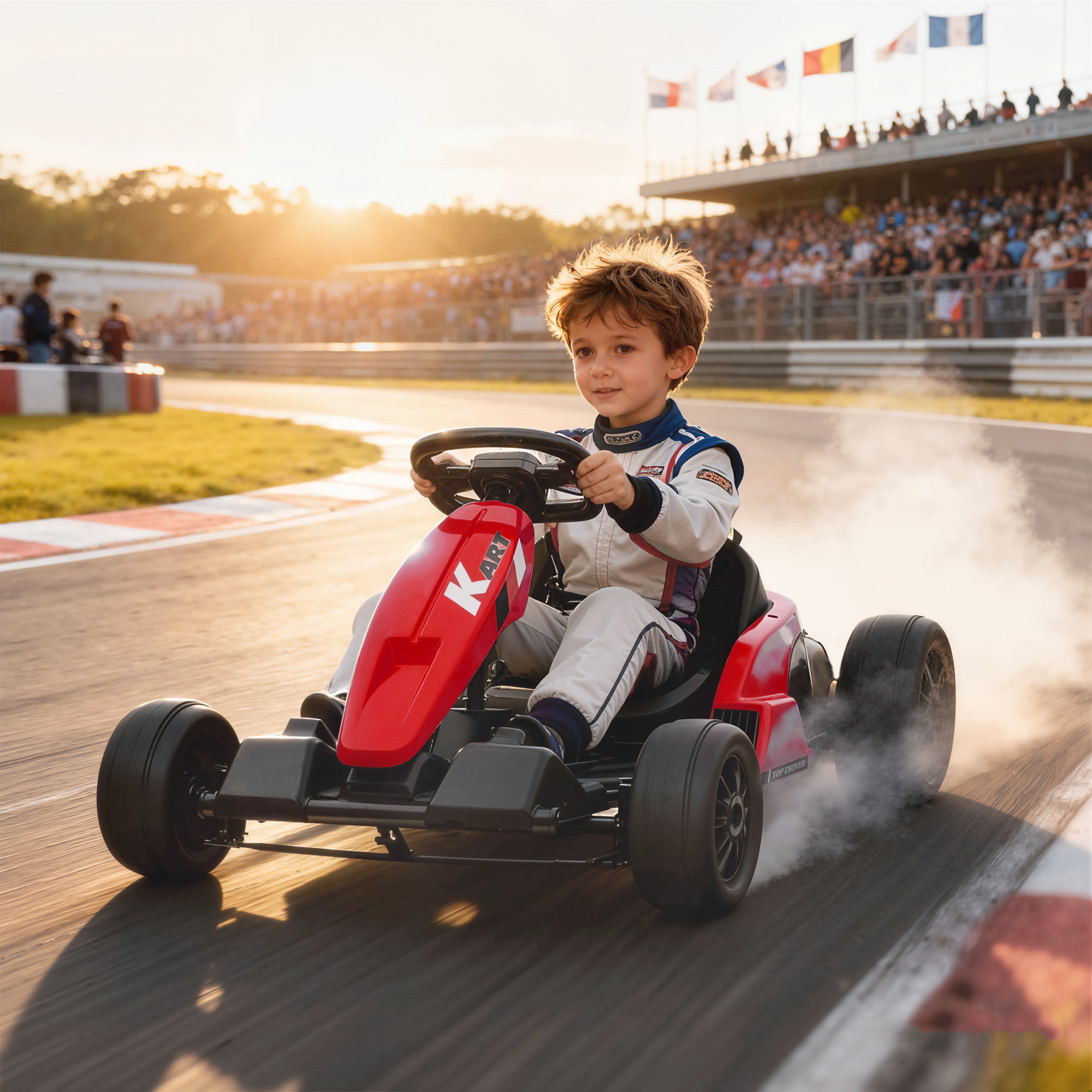 24V Electric Go Kart with Dual 150W Motors, Adjustable Seat & 11.2MPH High Speed, Slow Start, 5-Point Harness, Red