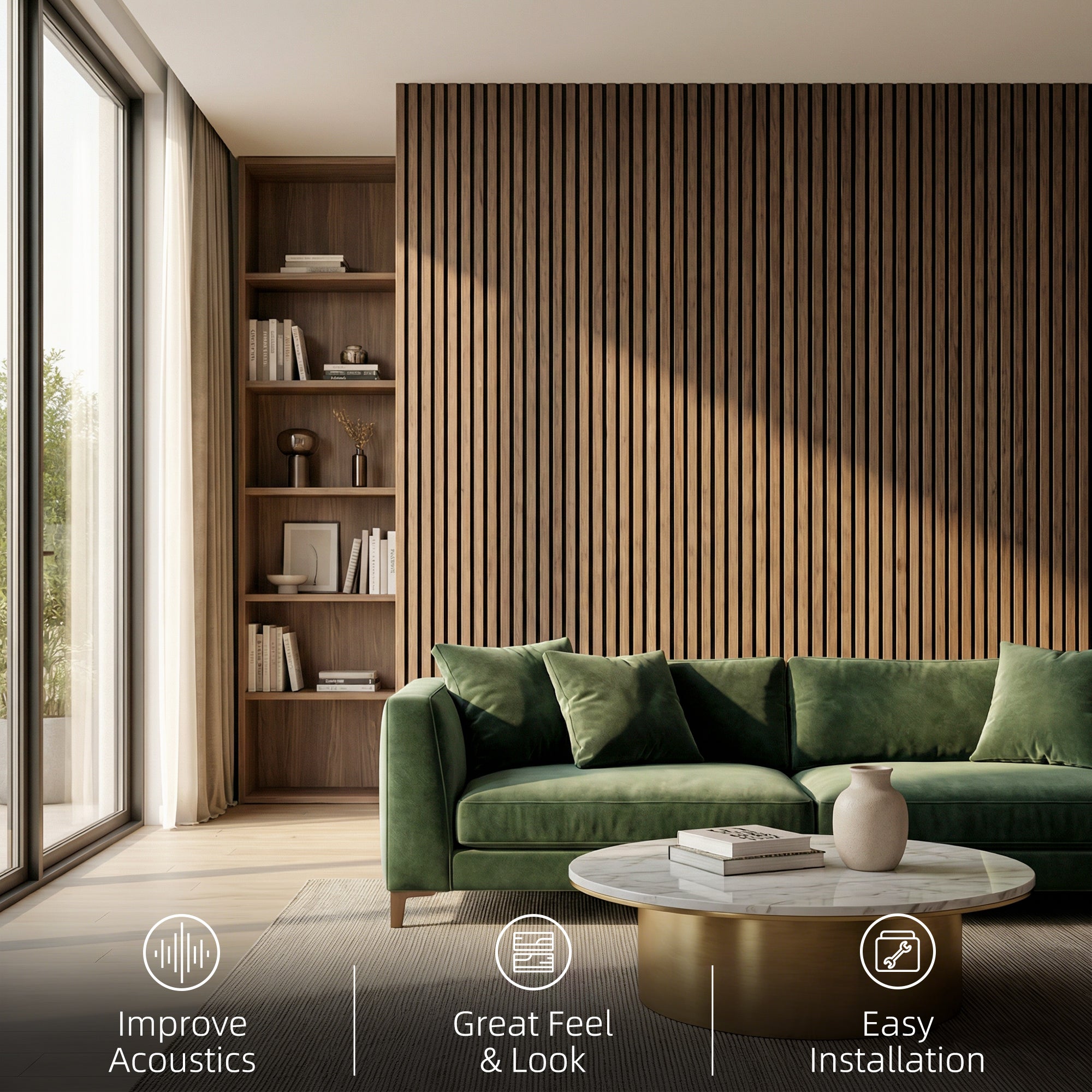 47" x 24" Wood Panels for Wall, 4 Pack Acoustic Panels, Sound Absorbing Slat Wall for Wall Decor, Home, Walnut