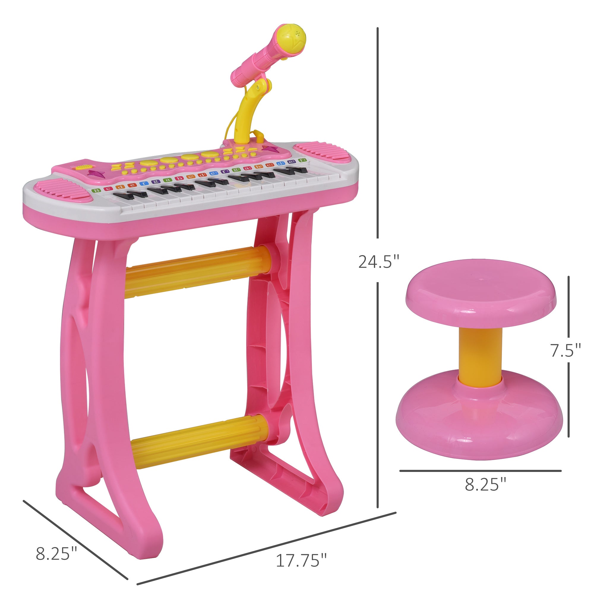 Kids Toy Keyboard Piano Toddler Electronic Instrument with Stool, Microphone and Bright Flashlight for Children Birth Gift, Pink