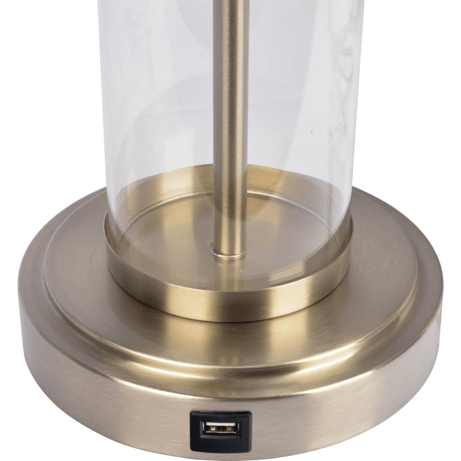 Luna Brushed Nickel Table Lamp with Clear Glass Body, Metal Base, Modern Elegance, 14" L x 14" W x 28" H, Silver+White