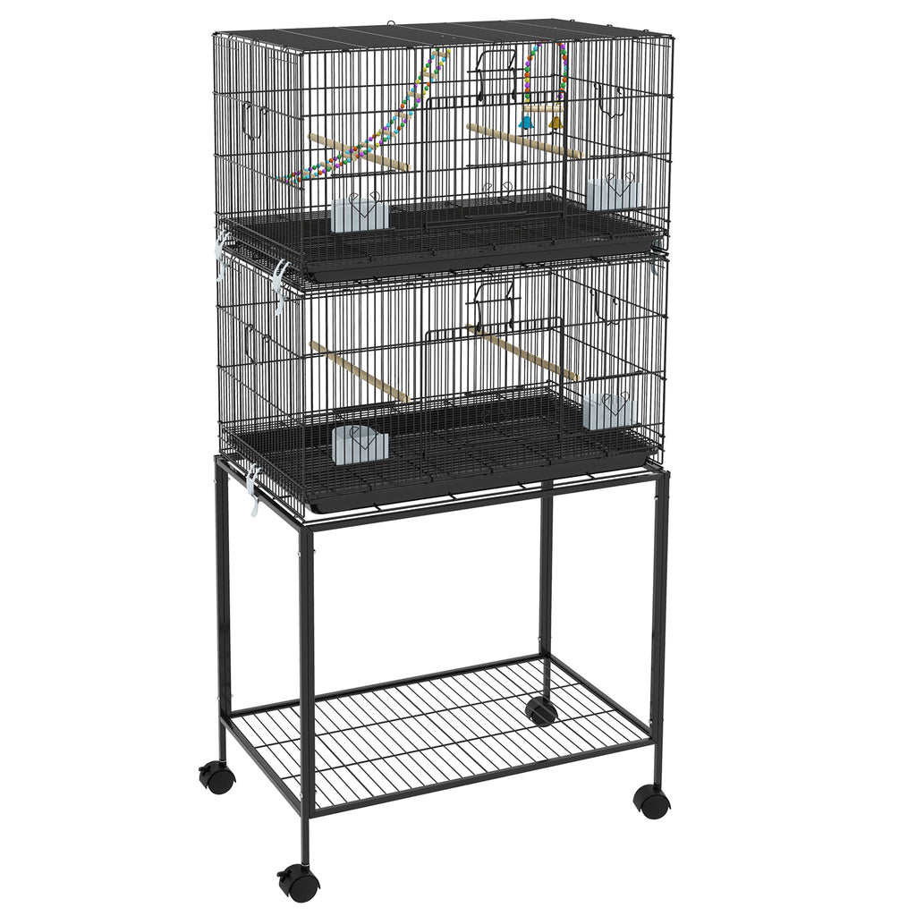 Double Stackable Bird Cage on Wheels w/ Stand, for Canaries