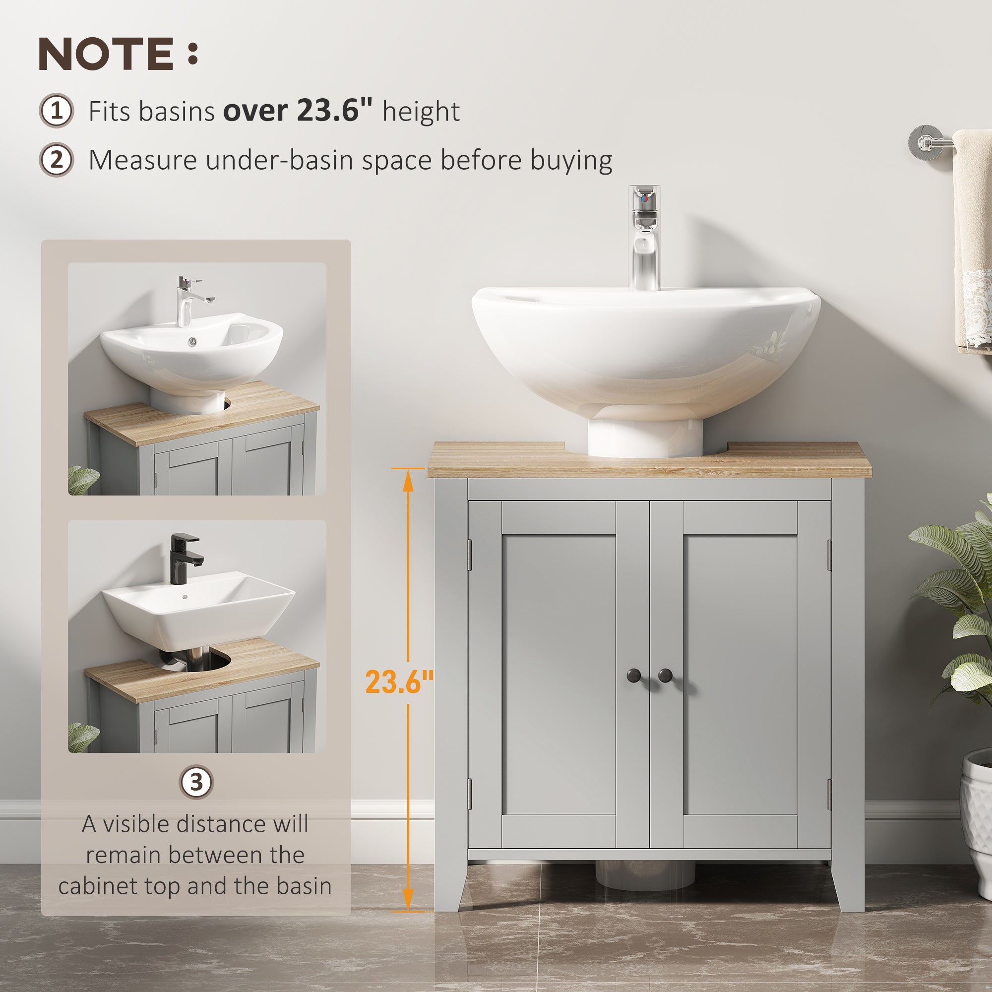 Bathroom Vanities, Pedestal Sink Cabinet with U-Shaped Cut-out and Adjustable Shelf, Gray