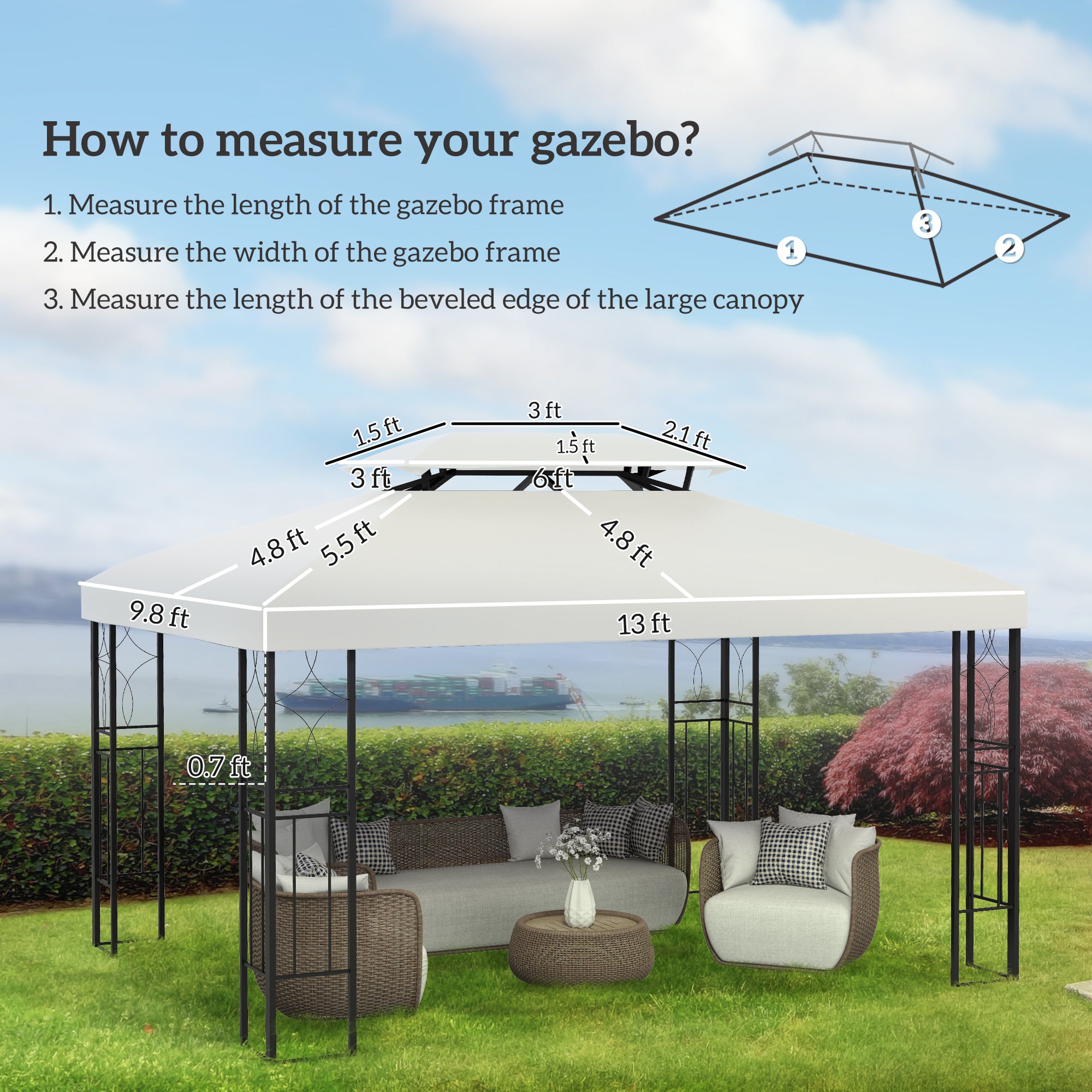 Gazebo Replacement Canopy for Model 84C-101, 2-Tier Top Cover for 10' x 13' Gazebo, Charcoal (TOP ONLY)