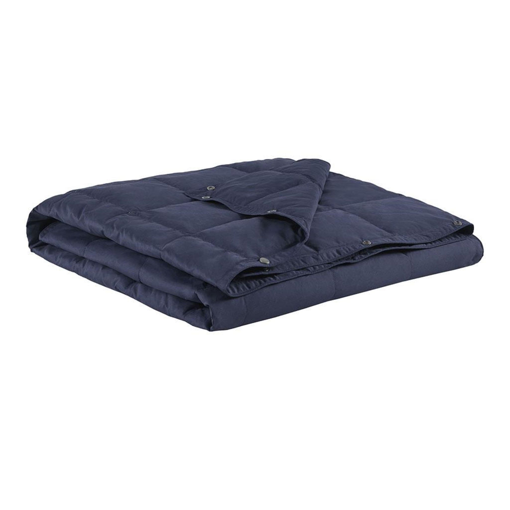 Machine Washable Wearable Multipurpose Throw with Goose Feather, Down Filling, Water-Repellent Microfiber, 68" L x 62" W x 0.25" H, Indigo