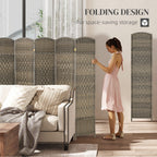 Folding Room Divider Screen 6 Panel 6' Tall Privacy Screen Freestanding Wood Partition for Home Office, Dark Rustic Oak