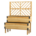 2 Tier Trellis Planter, Wooden Raised Garden Bed, Natural