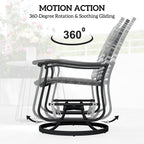 Wicker Rattan Swivel Patio Glider Chair Set of 2, Outdoor Glider Chair with Steel Frame, High Back, Gray