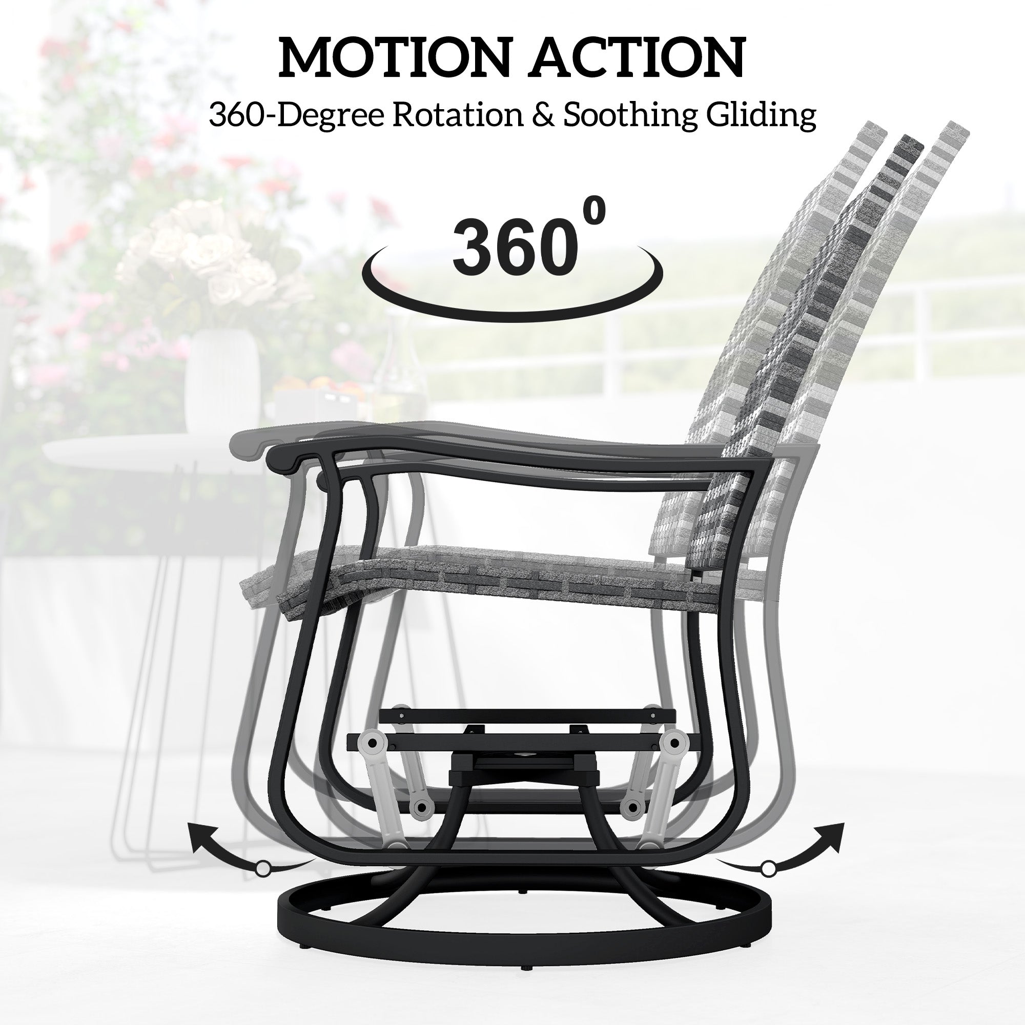 Wicker Rattan Swivel Patio Glider Chair Set of 2, Outdoor Glider Chair with Steel Frame, High Back, Gray