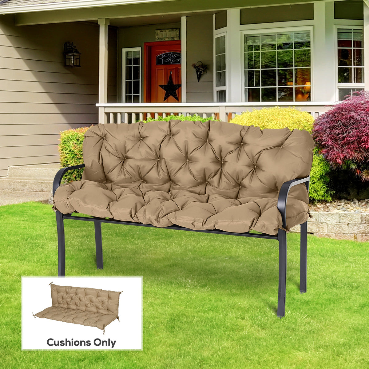 59" x 38" Tufted Bench Cushion for Outdoor Furniture, 3-Seater Replacement for Swing Chair, Patio Sofa/Couch, Khaki