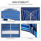 5.8' x 5.8' Cabana Umbrella for Travel, Walls, Vents, Ruffles, Carry Bag, Beach Umbrella, Blue Stripe