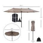 Patio Umbrella 15ft Double-Sided Outdoor Market Extra Large Umbrella with Crank Handle for Deck, Lawn, Backyard and Pool, Tan