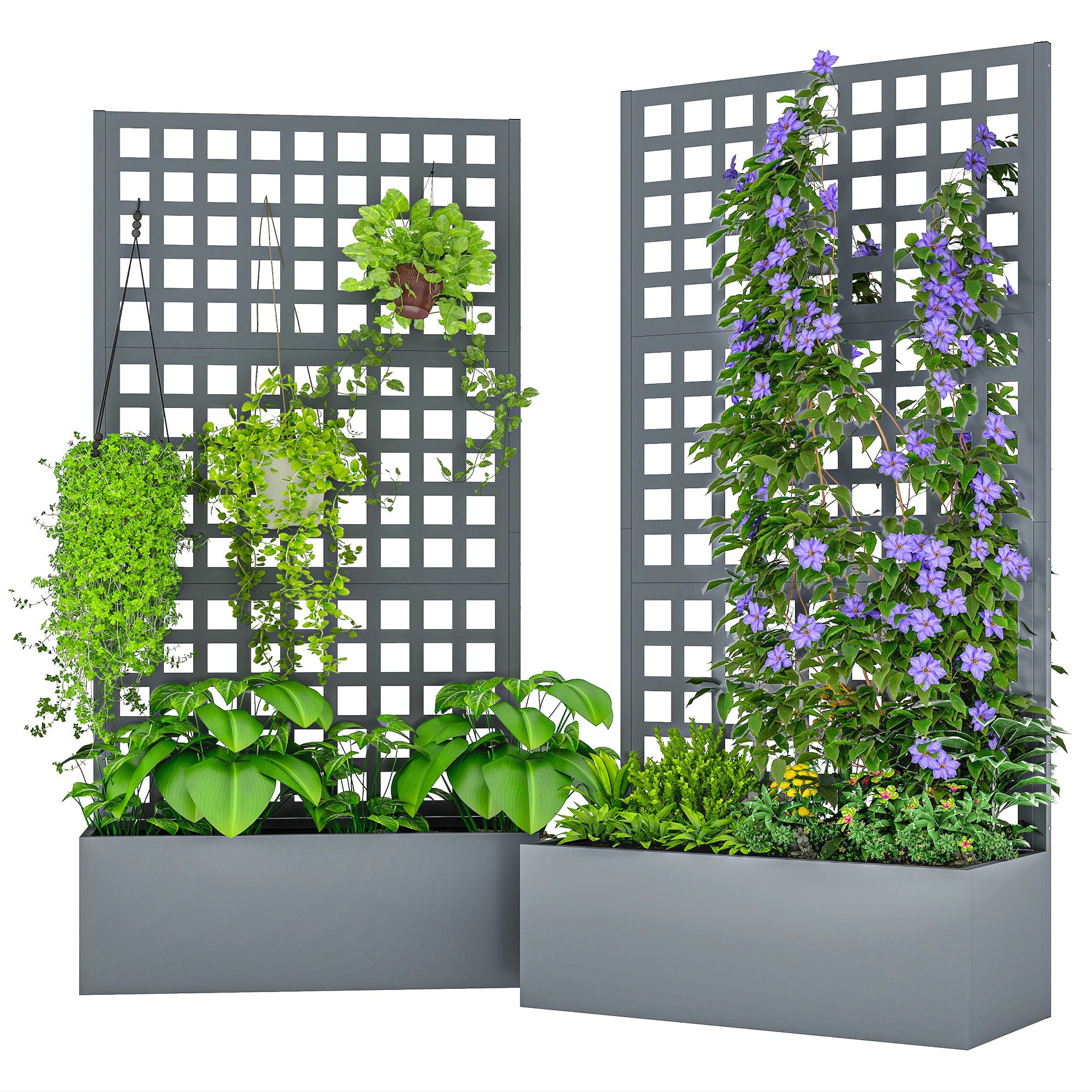 Galvanized Raised Garden Bed Planter Box with Trellis for Climbing Plants, Vegetable, Vines, 35" x 16" x 70", Gray