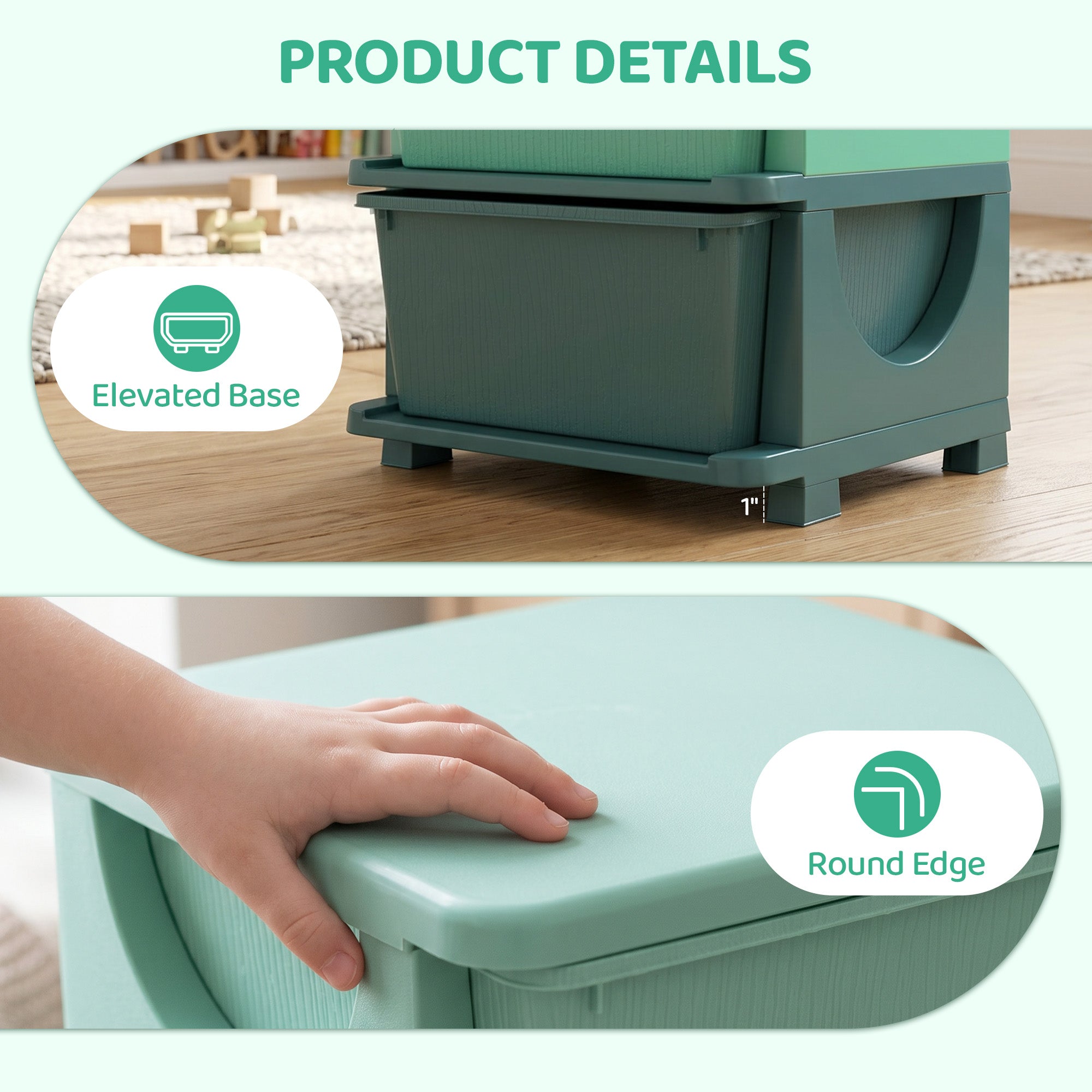3 Tier Kids Storage Unit, Toy Organizers and Storage with 3 Drawer for Bedroom Nursery Living Room for Boys Girls Green