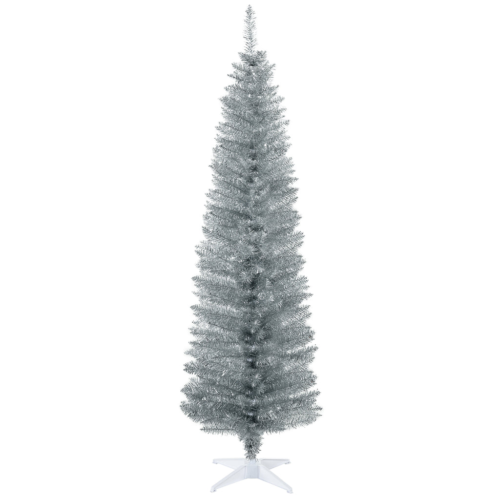 6' Artificial Pencil Christmas Tree, Slim Xmas Tree with 390 Realistic Branch Tips and Plastic Stand, Silver