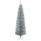 6' Artificial Pencil Christmas Tree, Slim Xmas Tree with 390 Realistic Branch Tips and Plastic Stand, Silver