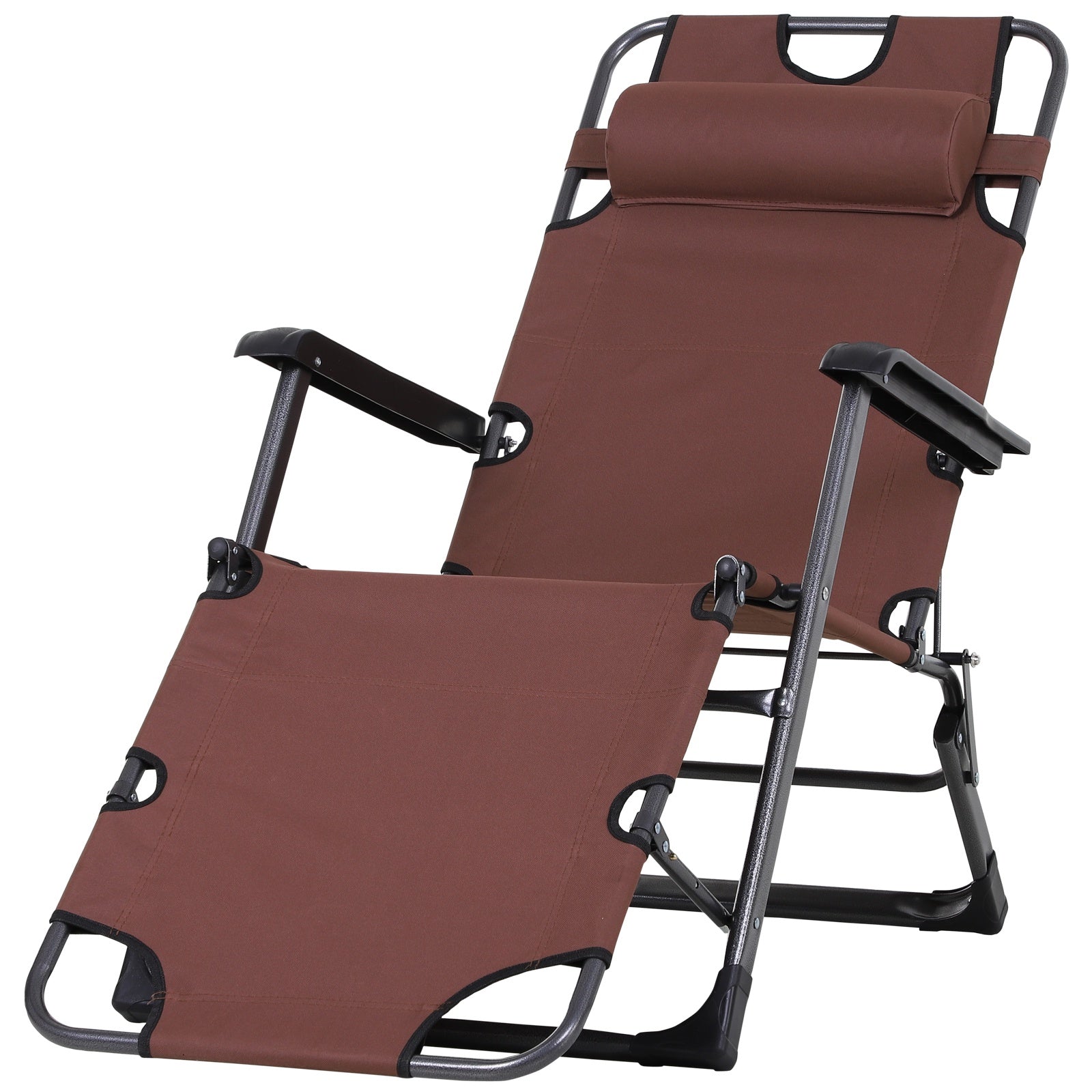 Oxford Fabric Metal Frame Outdoor Pool Sun Lounger Lounge Chair 120°/180°, Brown