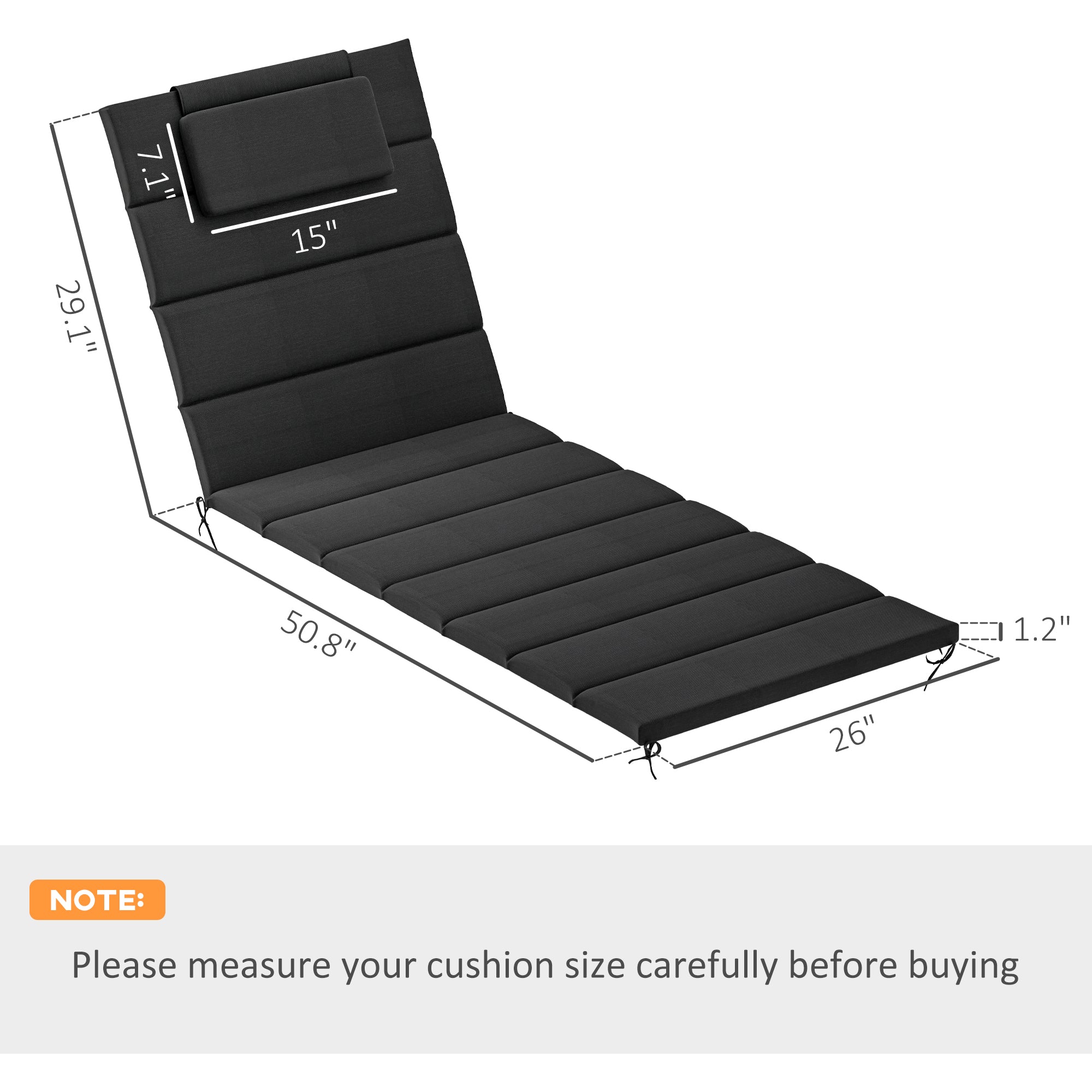 Foldable Chaise Lounge Cushion Set of 2, Outdoor Lounge Chair Cushion Set, UPF50+ 230gsm Olefin, 80" x 26" Black