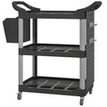 3-Tier Rolling Tool Cart, 200 LBS Capacity Plastic Utility Cart with Side Shelf and Bucket, Black and Light Gray