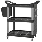 3-Tier Rolling Tool Cart, 200 LBS Capacity Plastic Utility Cart with Side Shelf and Bucket, Black and Light Gray