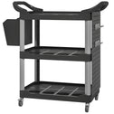 3-Tier Rolling Tool Cart, 200 LBS Capacity Plastic Utility Cart with Side Shelf and Bucket, Black and Light Gray