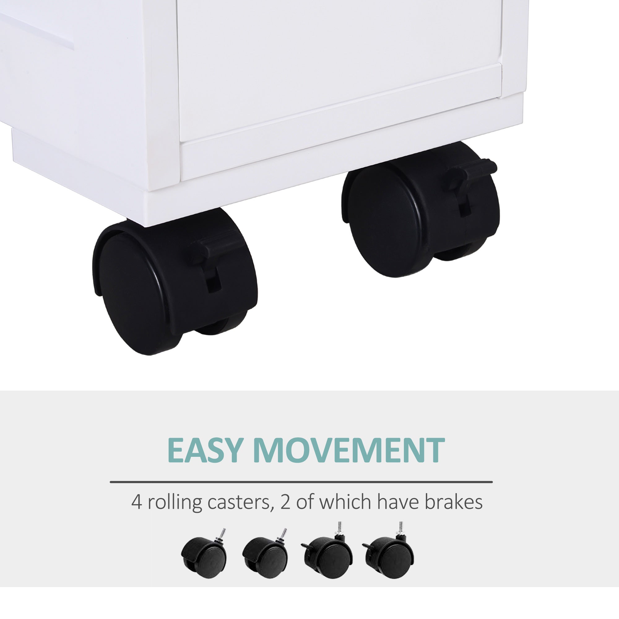 6.25" x 20.5" x 28.25" Wood Rolling Narrow Bathroom Side Storage Cabinet - White