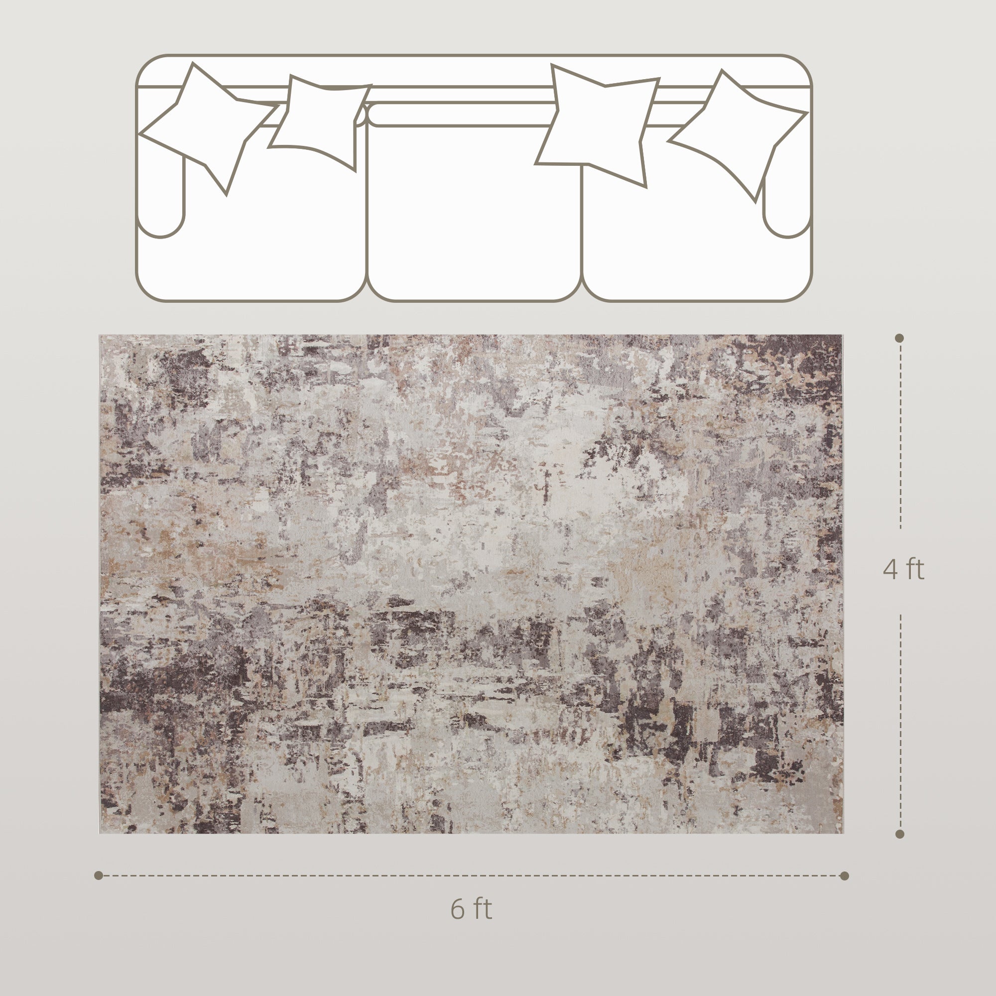Machine Washable Area Rug 4x6, Non-Slip Modern Abstract Floor Carpet for Living Room, Bedroom, Dining Room, Mixed-Brown