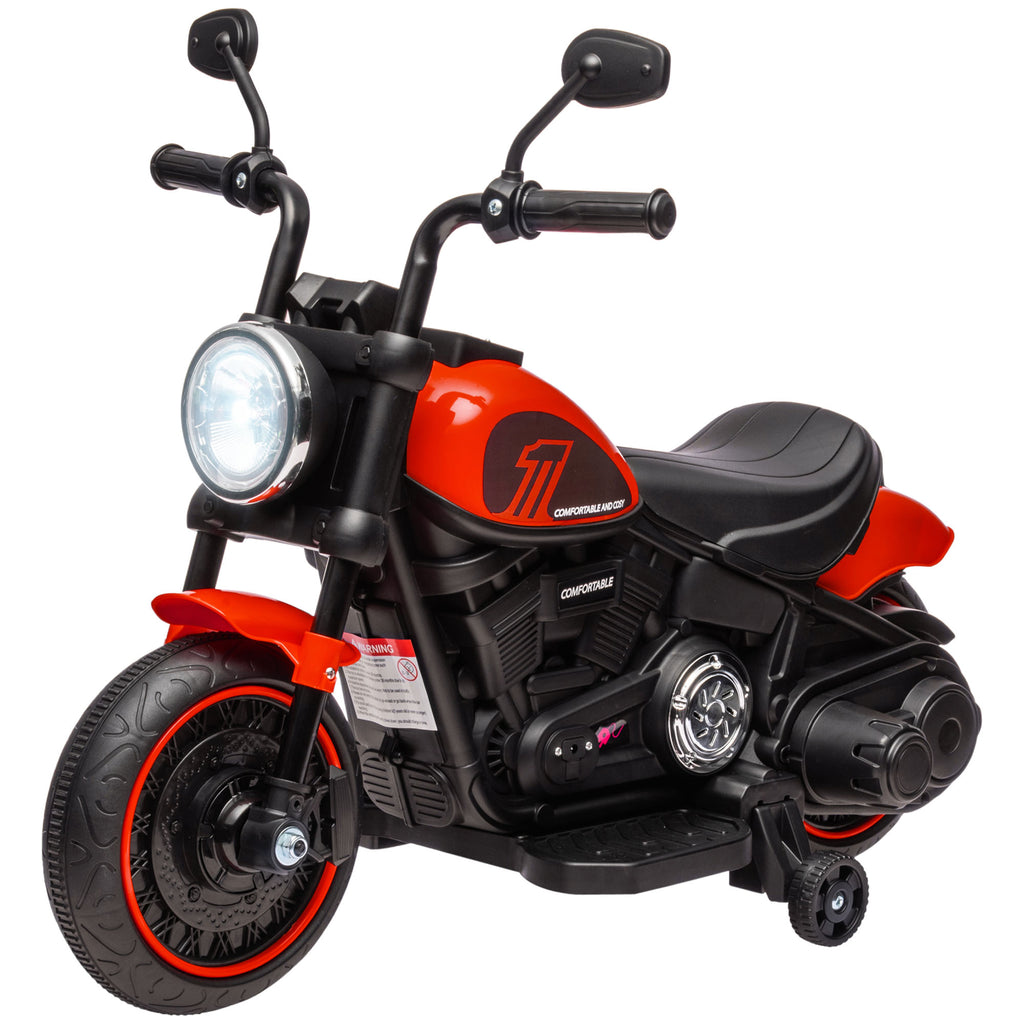 6V Kids Motorcycle w/ Training Wheels, Single-Button Start, Red