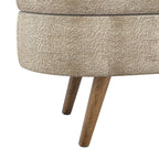 Oval Storage Ottoman Bench with Foam Cushion and Sturdy Rubberwood Legs, Multi-Use Footstool for Bedroom, 43.5" L x 16" W x 16" H, Brown