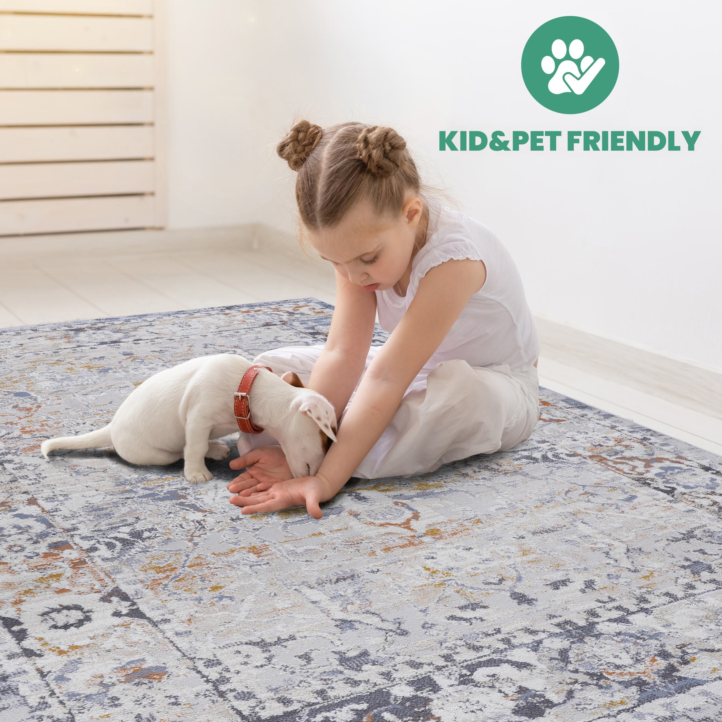 Naar 8x10 Stain-Resistant Area Rug with Cotton Backing, Medium Pile Height, Kid and Pet-Friendly Carpet, 120" L x 93" W x 0.3" H, Ivory+Gray