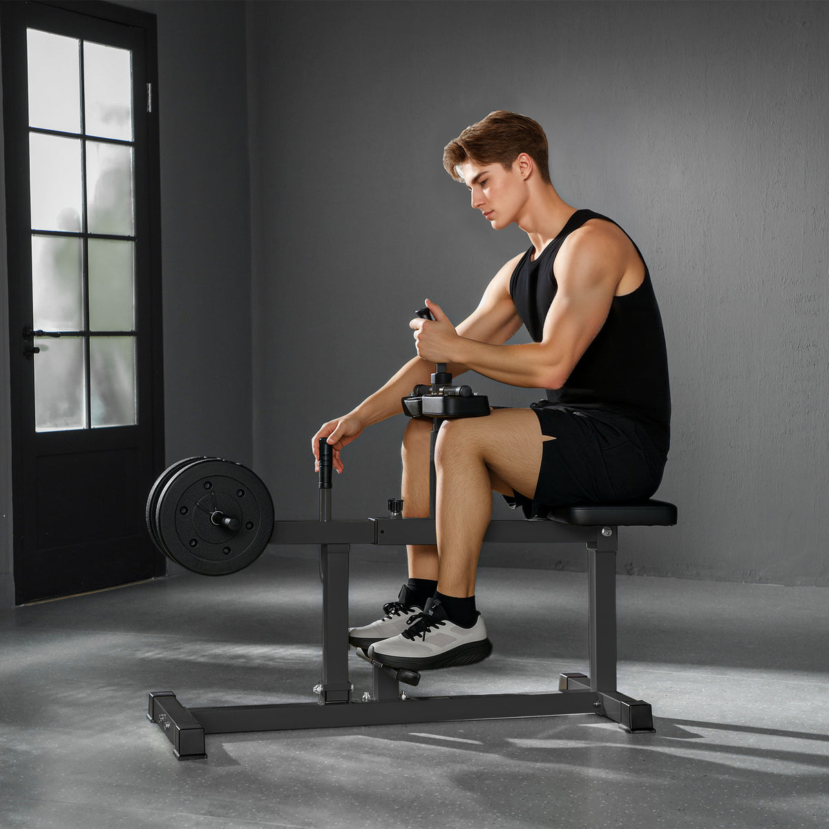 Adjustable Steel Seated Calf Raise Exercise Strength Training Gym Equipment, Black