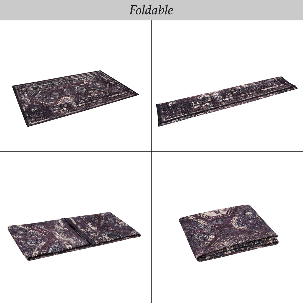 3x5 Washable Low-Pile Non-Slip Non-Shedding Area Rug, Kid and Pet Friendly, Foldable for Living Room, Bedroom, Dining Room, Black+Burgundy