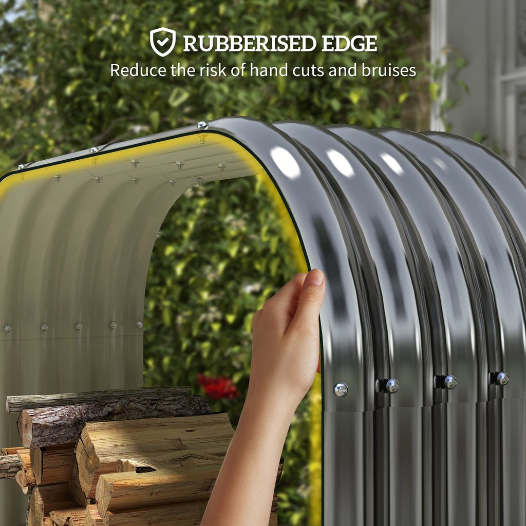 Wood Shed Galvanized Steel Firewood Storage Rack with Rubberized Edge for Safety, 4.7' x 1.4' x 4.7'