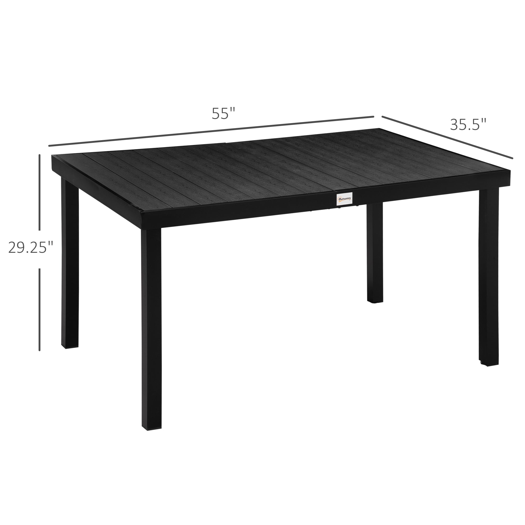 Outdoor Dining Table for 6 Person, Rectangular Patio Table, Aluminum Metal Legs for Garden, Lawn, Patio, Woodgrain Black