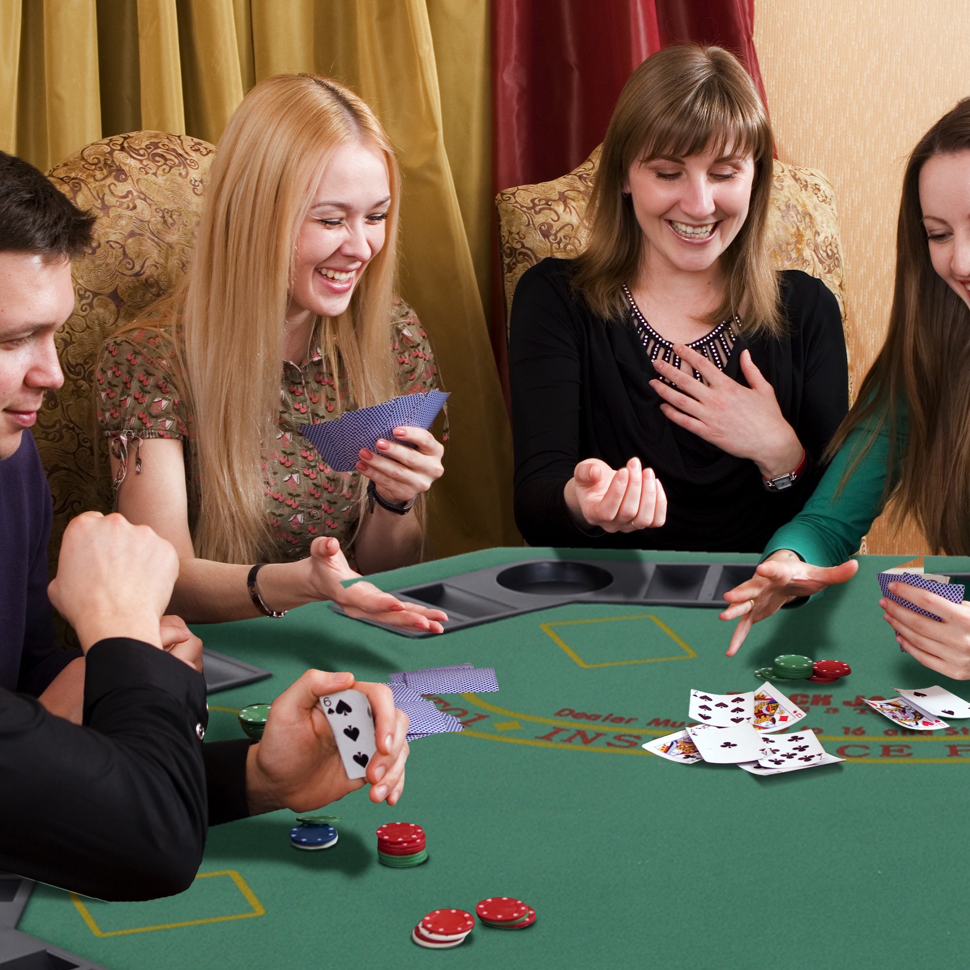 Poker Table Foldable, 47" Octagon Blackjack Poker Game Table for 8 Players with Cup Holders and Chips Tray, Green Felt