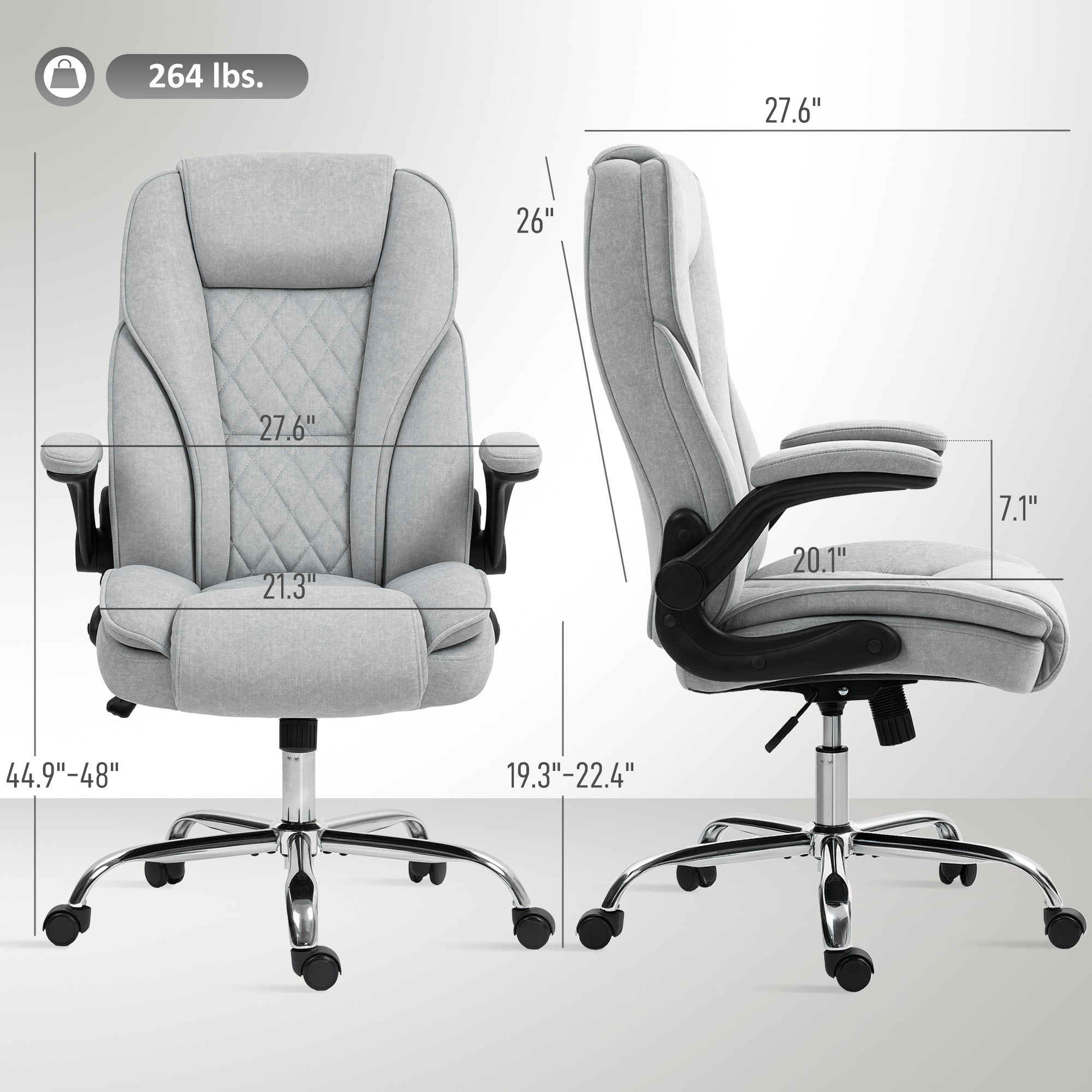 Executive Office Chair, Desk Chair with Flip-up Armrest, Diamond Fabric Computer Chair for Home Office, Gray