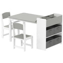 Kids Desk and Chair Set with Paper Roll, Kids Activity Craft Table with Storage Shelves and Drawers, Gray