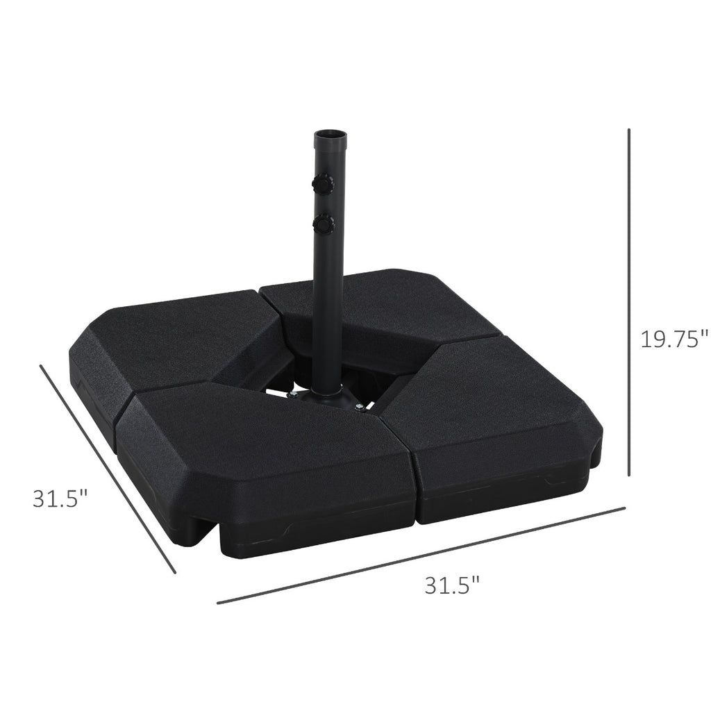Umbrella Stand Fitting 2" Poles and Steel Base with 4 Fillable Plastic Weights, 4 Gal. Capacity Each - Black
