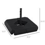 Umbrella Stand Fitting 2" Poles and Steel Base with 4 Fillable Plastic Weights, 4 Gal. Capacity Each - Black