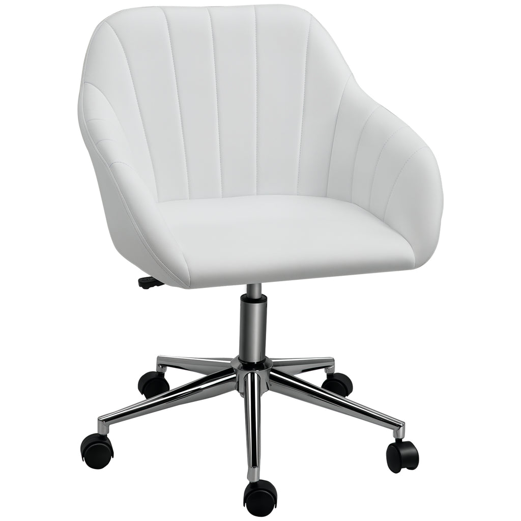 Mid Back Home Office Chair Computer Desk Chair with PU Leather, Adjustable Height, Swivel Wheels for Study, Bedroom, White