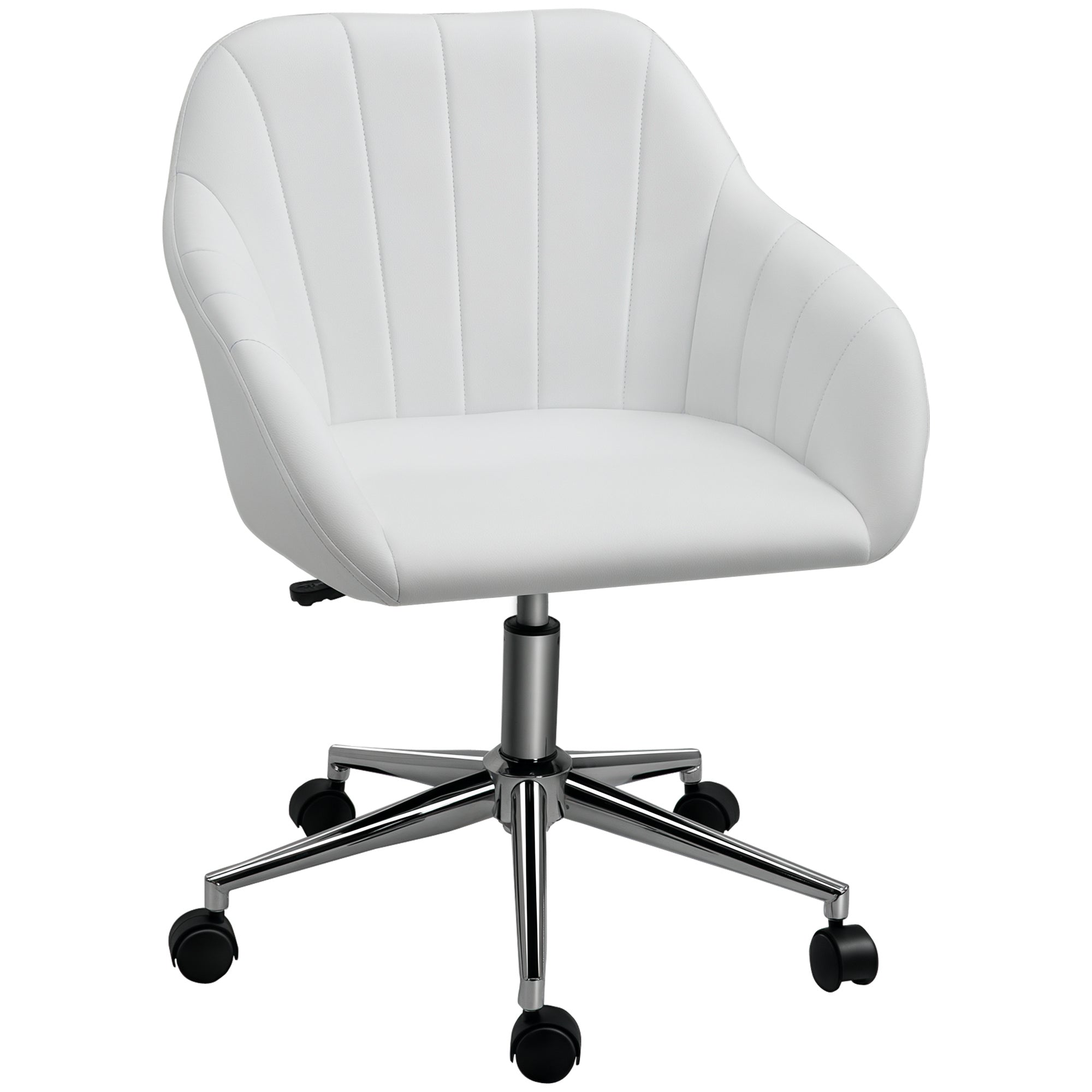 Mid Back Home Office Chair Computer Desk Chair with PU Leather, Adjustable Height, Swivel Wheels for Study, Bedroom, White