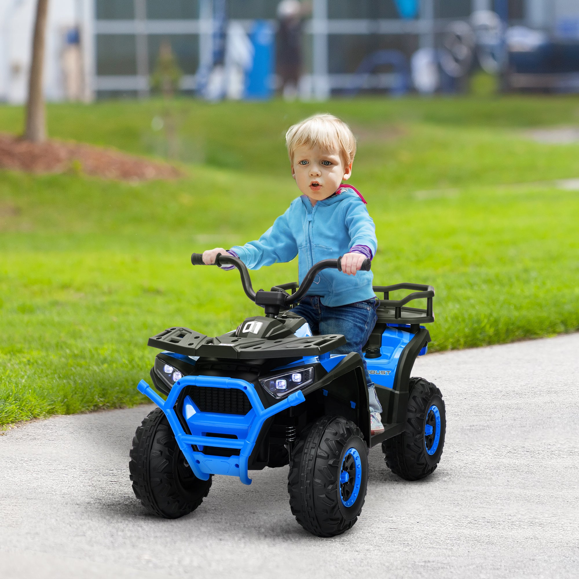 12V Kids ATV, 4 Wheeler Quad with 4 Spring Suspension Wheels, LED Lights, Music USB, Blue