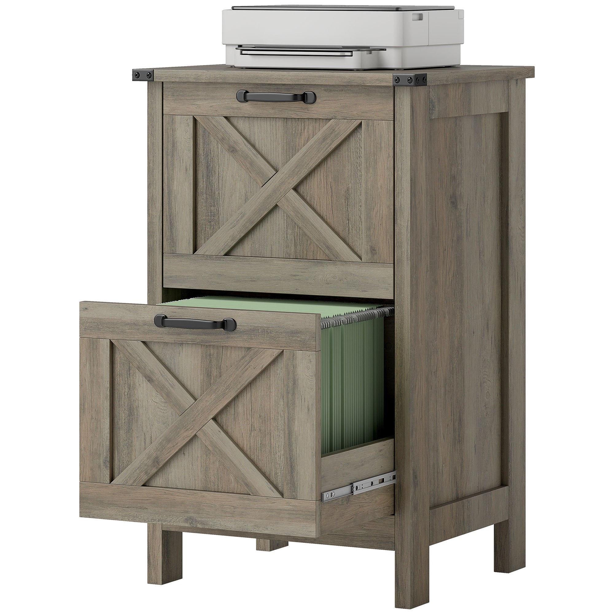 Vertical File Cabinet with 2 Drawers, Rustic Farmhouse Office Storage Cabinet for A4, Letter Size, Distressed Gray