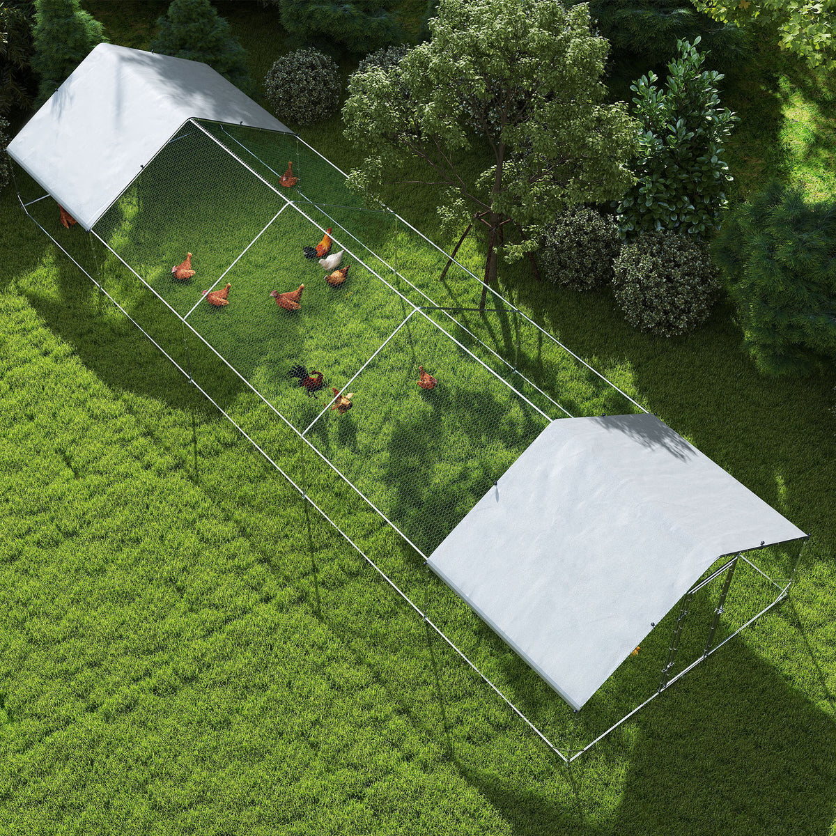 Large Chicken Coop with Waterproof and Anti-UV Cover, Spire Shaped for Outdoor and Yard Farm Use, 9.8' x 32.8' x 6.4'
