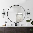 Set of 2 Resin Marble Texture Wall Lights with Iron Metal Frame, Elegant Lighting Fixtures for Hallways, Bedrooms, 5" L x 5.5" W x 14" H, Black