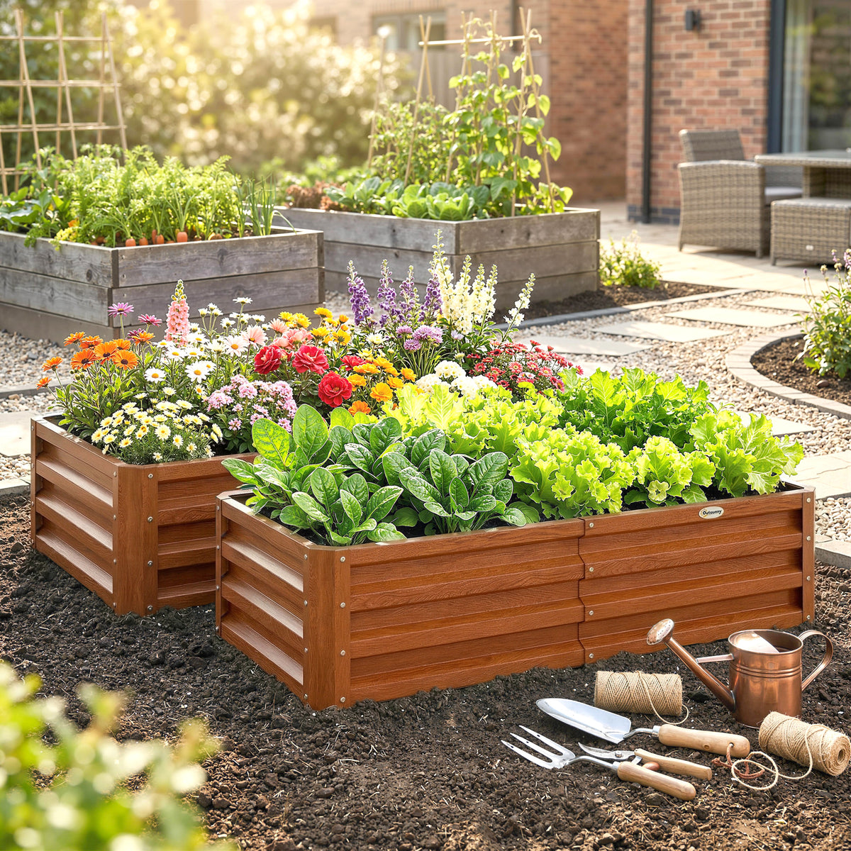 Galvanized Raised Garden Bed, 4' x 2' x 1' Metal Planter Box, for Growing Vegetables, Flowers, Herbs, Succulents, Brown